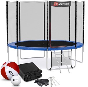Trampolína 10ft modrá s vnější ochrannou sítí - 4 podpůrné tyče Hop-Sport