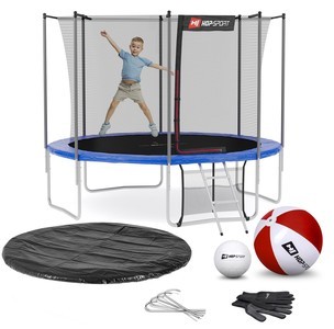 Trampolína 10ft modrá s vnitřní ochrannou sítí  - 4 podpůrné tyče Hop-Sport