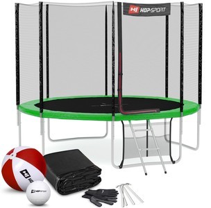 Trampolína 10ft zelená s vnější ochrannou sítí - 4 podpůrné tyče Hop-Sport