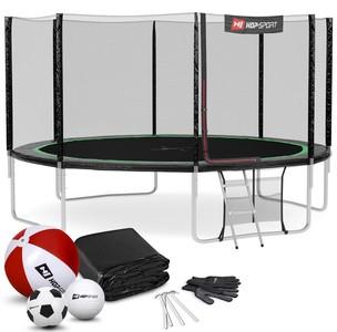 Trampolína 14 ft (427 cm) s vnější sítí Černo/zelená Hop-Sport